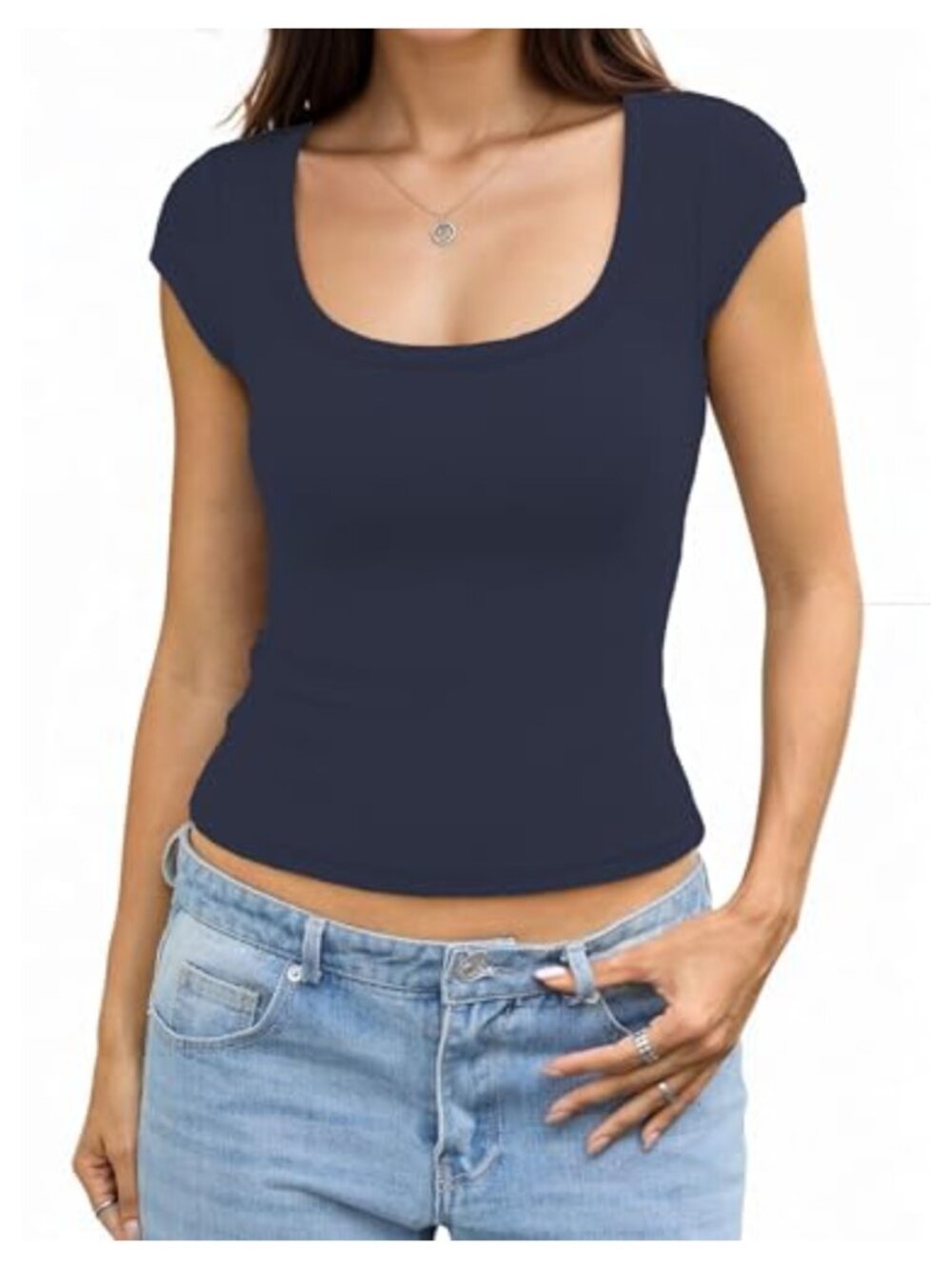 Women's Square Neck Ribbed Long Sleeve Slim Fit Top Fall Layering